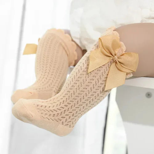 Chaussettes Longues Bébé Fille – Dentelle, Noeud et Maille d’Été – 0 à 24 Mois