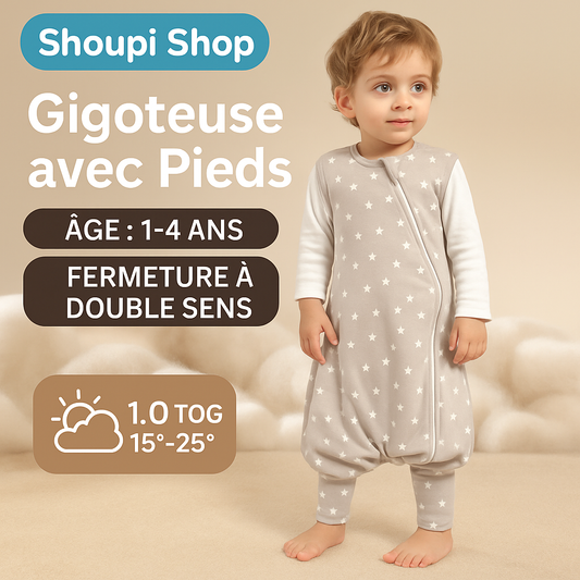 Gigoteuse Bébé avec Pieds – Coton Premium – Sans Manches – 4 Saisons – Fermeture Double Zip