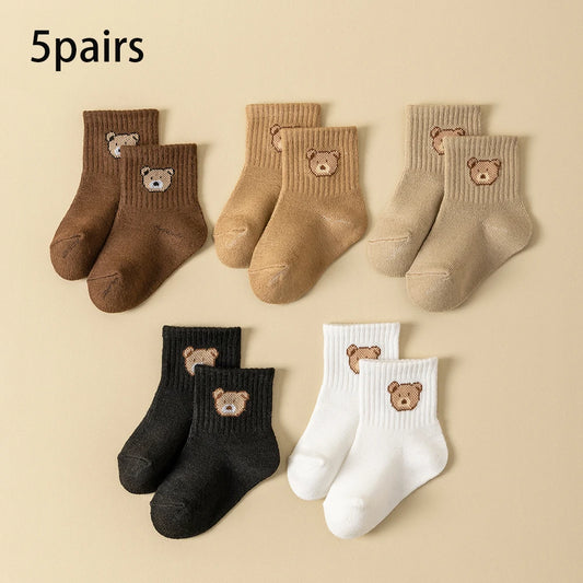 Lot de 5 Paires de Chaussettes Bébé – Motif Ours – Douces et Respirantes – 4 Saisons