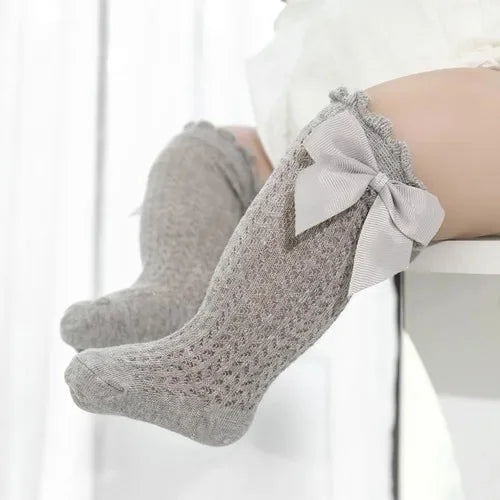 Chaussettes Longues Bébé Fille – Dentelle, Noeud et Maille d’Été – 0 à 24 Mois