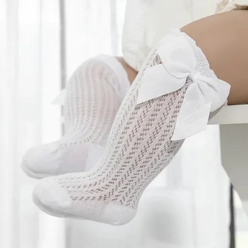 Chaussettes Longues Bébé Fille – Dentelle, Noeud et Maille d’Été – 0 à 24 Mois