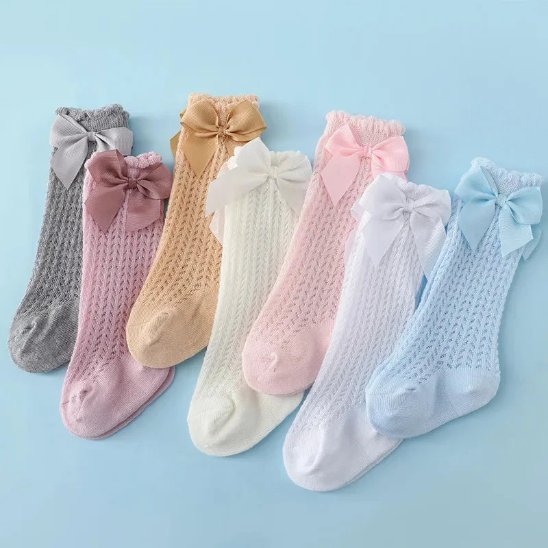 Chaussettes Longues Bébé Fille – Dentelle, Noeud et Maille d’Été – 0 à 24 Mois