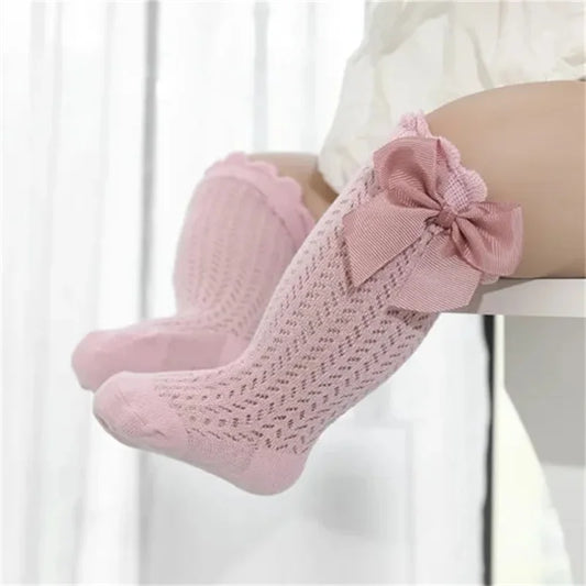 Chaussettes Longues Bébé Fille – Dentelle, Noeud et Maille d’Été – 0 à 24 Mois
