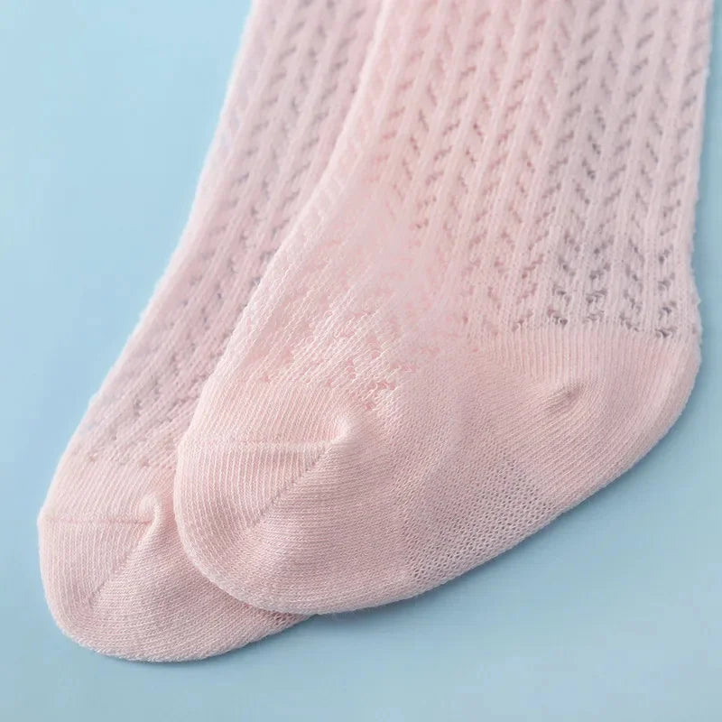 Chaussettes Longues Bébé Fille – Dentelle, Noeud et Maille d’Été – 0 à 24 Mois